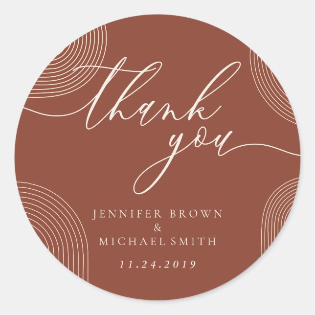 Terracotta Geometric Line Branding Gift Thank You Classic Round Sticker (Front)