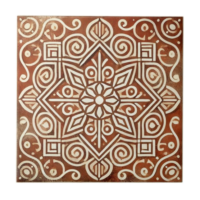 Terracotta Geometric Pattern Ceramic Tile (Front)