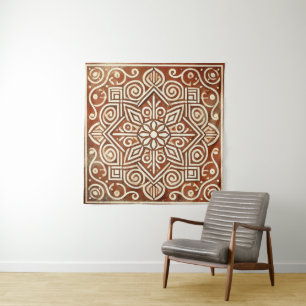 Terracotta Geometric Pattern Wall Tapestry