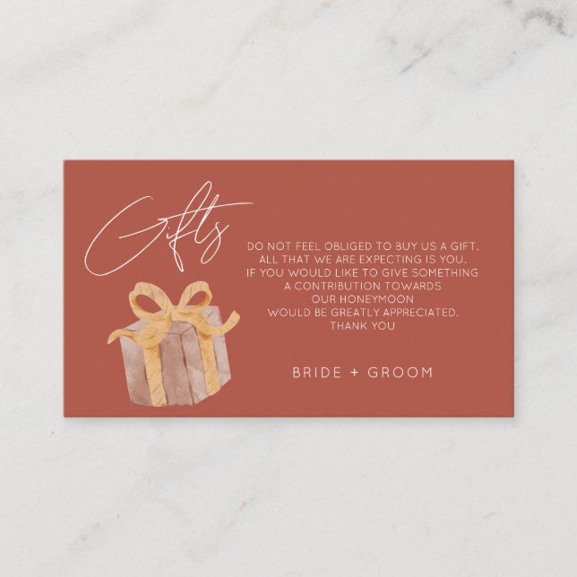 Terracotta gift registry honeymoon fund wedding  enclosure card (Front)
