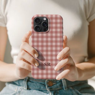 Terracotta Gingham Monogram Mum Grandma Initial iPhone 15 Pro Max Case