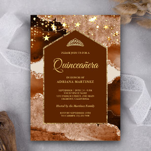 Terracotta Gold Agate Marble Arch Quinceanera Invitation