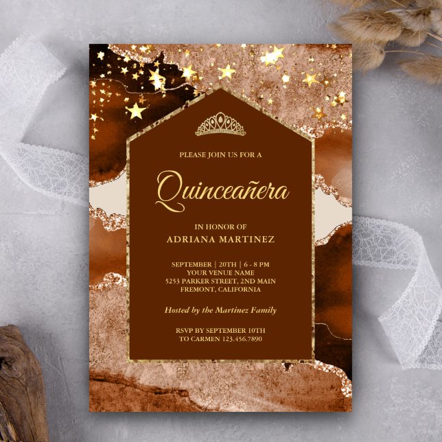 Terracotta Gold Agate Marble Arch Quinceanera Invitation (Creator Uploaded)