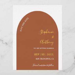 Terracotta, Gold, and White  Arch Wedding Foil Holiday Postcard