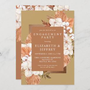 Terracotta Gold Boho Pampas Engagement Party Invitation