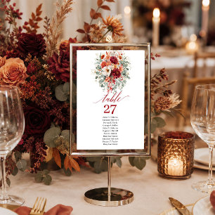 Terracotta Gold Burgundy Floral Autumn table numbe Number
