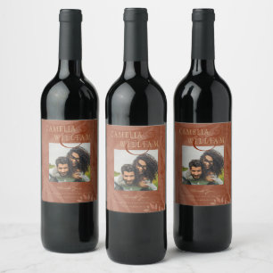 Terracotta Gold Fall Wedding Leaves Modern Wine Label