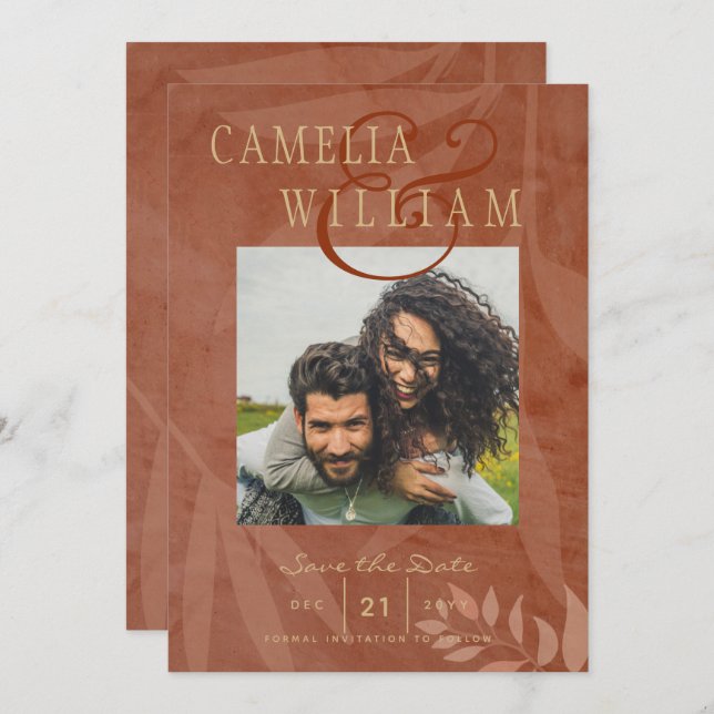 Terracotta Gold Fall Wedding PHOTO Save The Date Invitation (Front/Back)