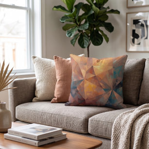 Terracotta Gold Geometric Abstract Faceted Pattern Cushion