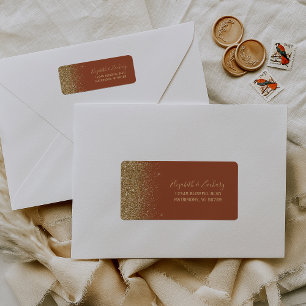 Terracotta Gold Glitter Wedding Return Address Label