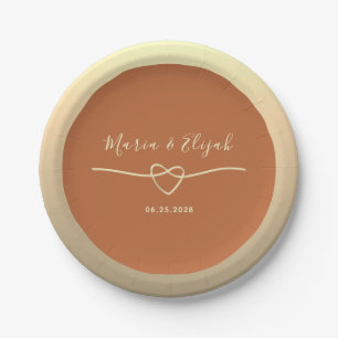 Terracotta Gold Heart Wedding Paper Plate