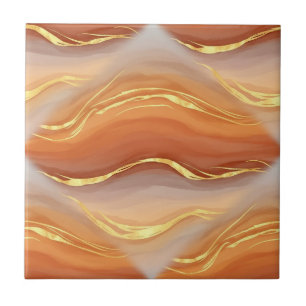 Terracotta Gold Marble Watercolor Abstract Ceramic Tile