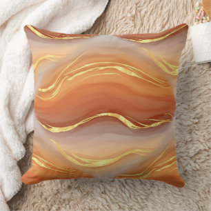 Terracotta Gold Marble Watercolor Abstract Cushion
