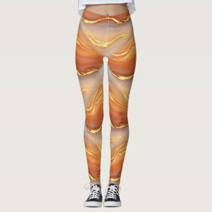 Terracotta Gold Marble Watercolor Abstract Leggings