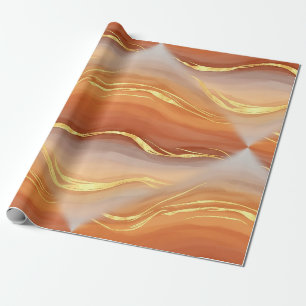 Terracotta Gold Marble Watercolor Abstract Wrapping Paper