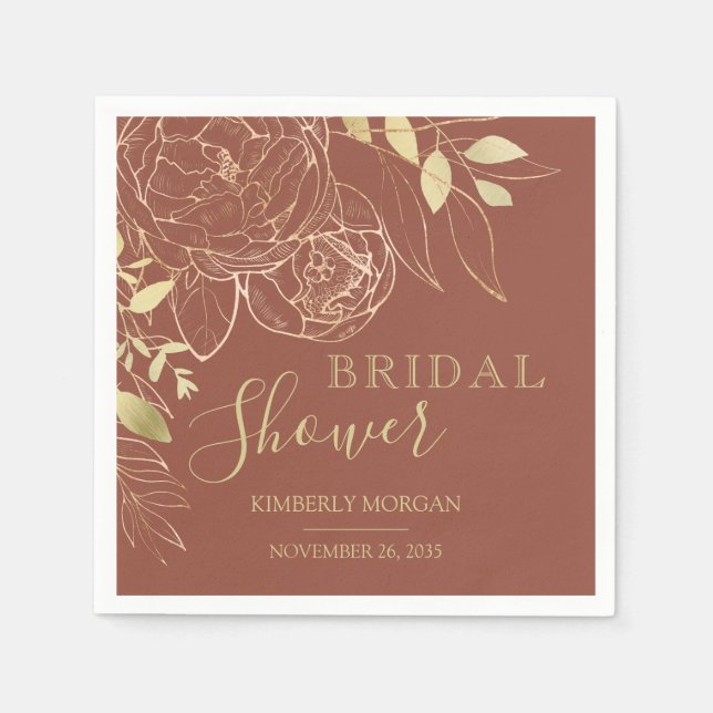 Terracotta & Gold Modern Floral Bridal Shower Napk Napkin (Front)