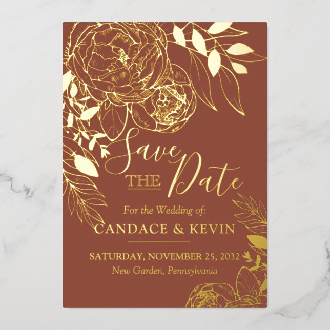 Terracotta & Gold Modern Floral Save the Date (Front)