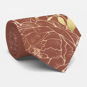 Terracotta & Gold Peony Modern Floral Wedding Tie