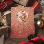 Terracotta & Gold Sunburst Frame Art Deco Photo Holiday Card<br><div class="desc">A minimalist and slightly retro art deco terracotta and gold holiday cards collection,  with striking sunburst frames. Easily customisable with your family picture,  and greeting message.</div>