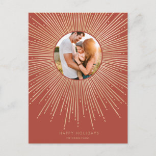 Terracotta & Gold sunburst frame Christmas photo Postcard