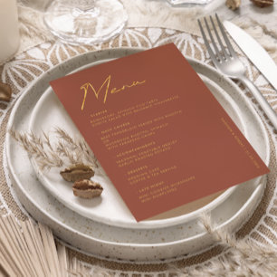 Terracotta Gold Typography Wedding Table Menu