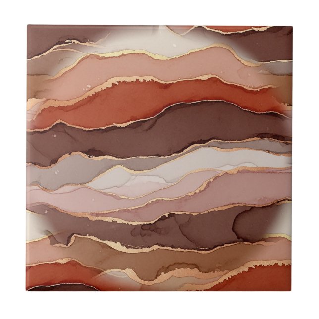Terracotta Gold Vein Marble - Warm Luxury Ceramic Tile (Front)