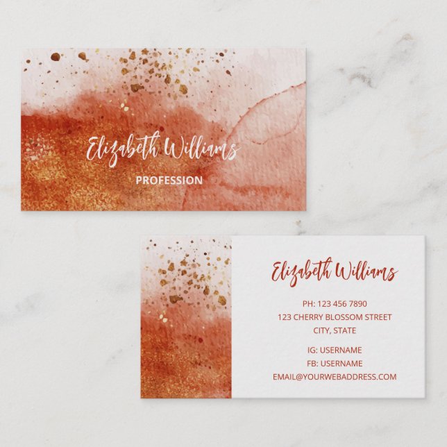 Terracotta Gold Watercolor Background Business Card (Front/Back)