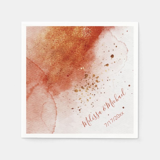 Terracotta Gold Watercolor | Custom Wedding Napkin (Front)