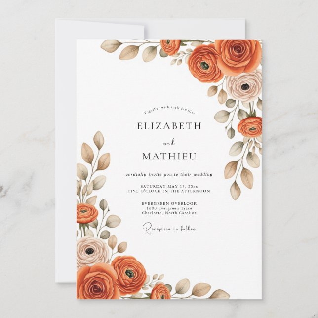 Terracotta Graceful Autumn Wedding Invitation (Front)