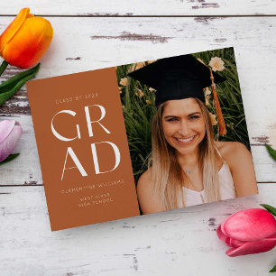 Terracotta Grad Block Modern Photo Graduation Invitation