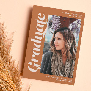 Terracotta graduate script 3 photo graduation invitation