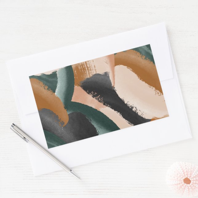 Terracotta, green abstract painted minimal modern  rectangular sticker (Envelope)