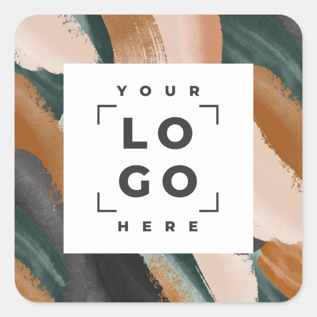 Terracotta, green abstract painted minimal modern square sticker (Front)
