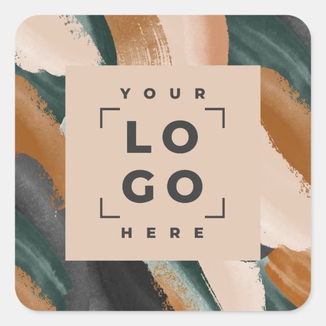 Terracotta, green abstract painted minimal modern square sticker (Front)