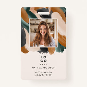 Terracotta green modern minimal photo abstract ID badge