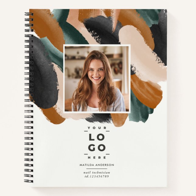 Terracotta green modern minimal photo abstract notebook (Front)