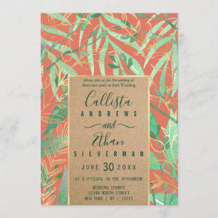 Terracotta Green Watercolor Leaves Kraft Wedding Invitation