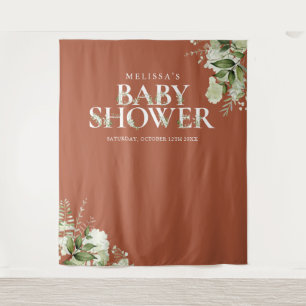Terracotta Greenery Baby Shower Photo Backdrop Tapestry