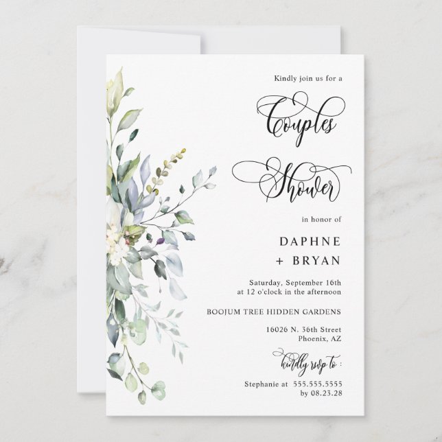 Terracotta Greenery Couples Shower QR Code Photo Invitation (Front)