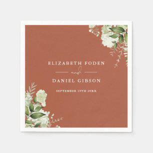 Terracotta Greenery Floral Elegant Names Date Napkin