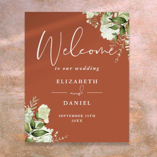 Terracotta Greenery Floral Wedding Welcome Sign
