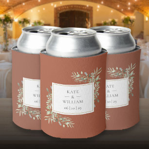 Terracotta Greenery Foliage Wedding Can Cooler