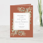 Terracotta Greenery Foliage Wedding Program<br><div class="desc">Featuring delicate watercolor greenery leaves on a terracotta background,  this chic botanical folded wedding program can be personalised with your special wedding day information. Designed by Thisisnotme©</div>