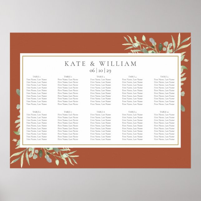 Terracotta Greenery Foliage Wedding Seating Chart (Front)