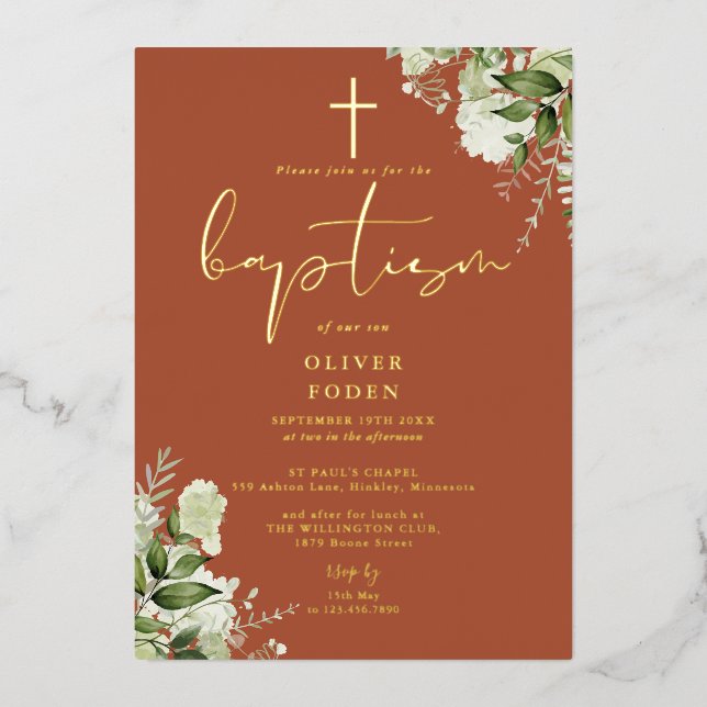 Terracotta Greenery Monogram Baptism Gold (Front)