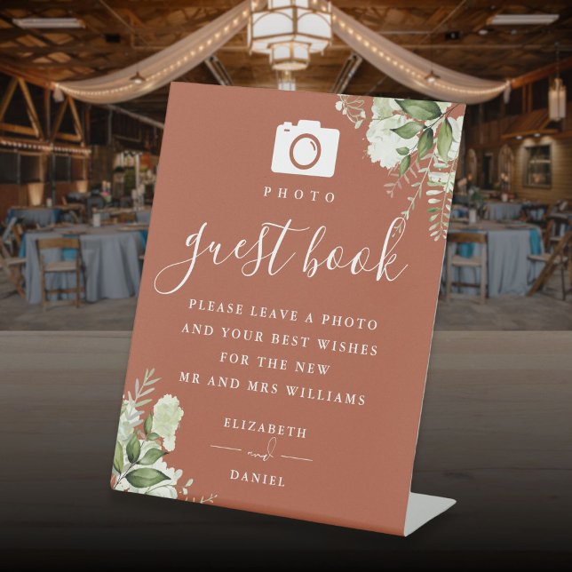 Terracotta Greenery Photo Guest Book Wedding Pedestal Sign (Terracotta Greenery Photo Guest Book Wedding Pedestal Sign)