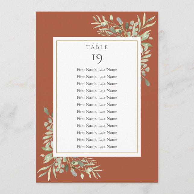 Terracotta Greenery Seating Chart Table Number (Front)