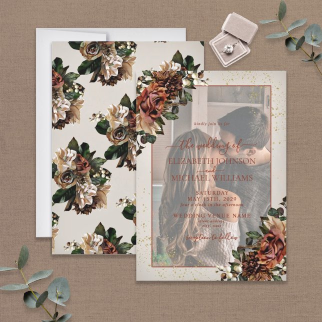 Terracotta Greenery Vellum Overlay Photo Wedding Invitation (Creator Uploaded)