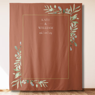 Terracotta Greenery Wedding Photo Booth Backdrop Tapestry