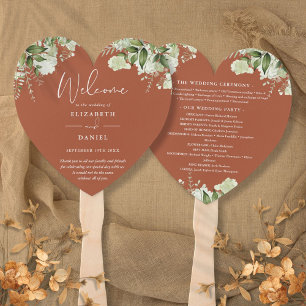 Terracotta Greenery Wedding Program Heart Hand Fan